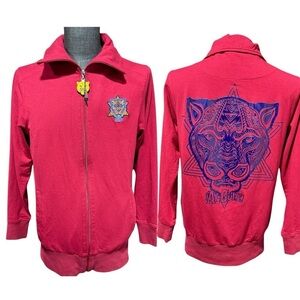 Ay Guey Mexican Red Zip Up Sweatshirt Sz Large Cholo Y2K Jaguar Latino Graphic